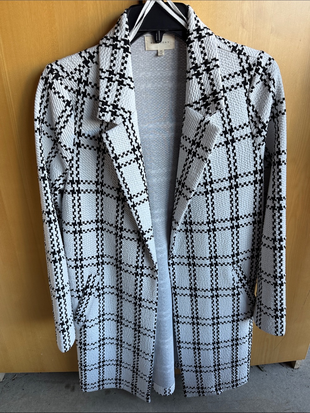 NWOT MELLODAY Black & White Windowpane Open-Front Blazer